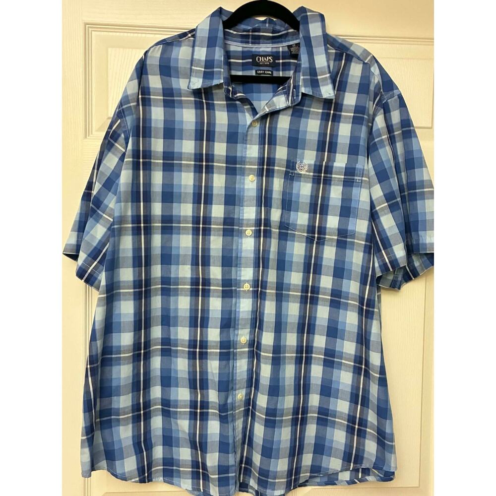 Chaps Men's Plaid Short Sleeve Button‎ Down Shirt Blue 3XB Big & Tall